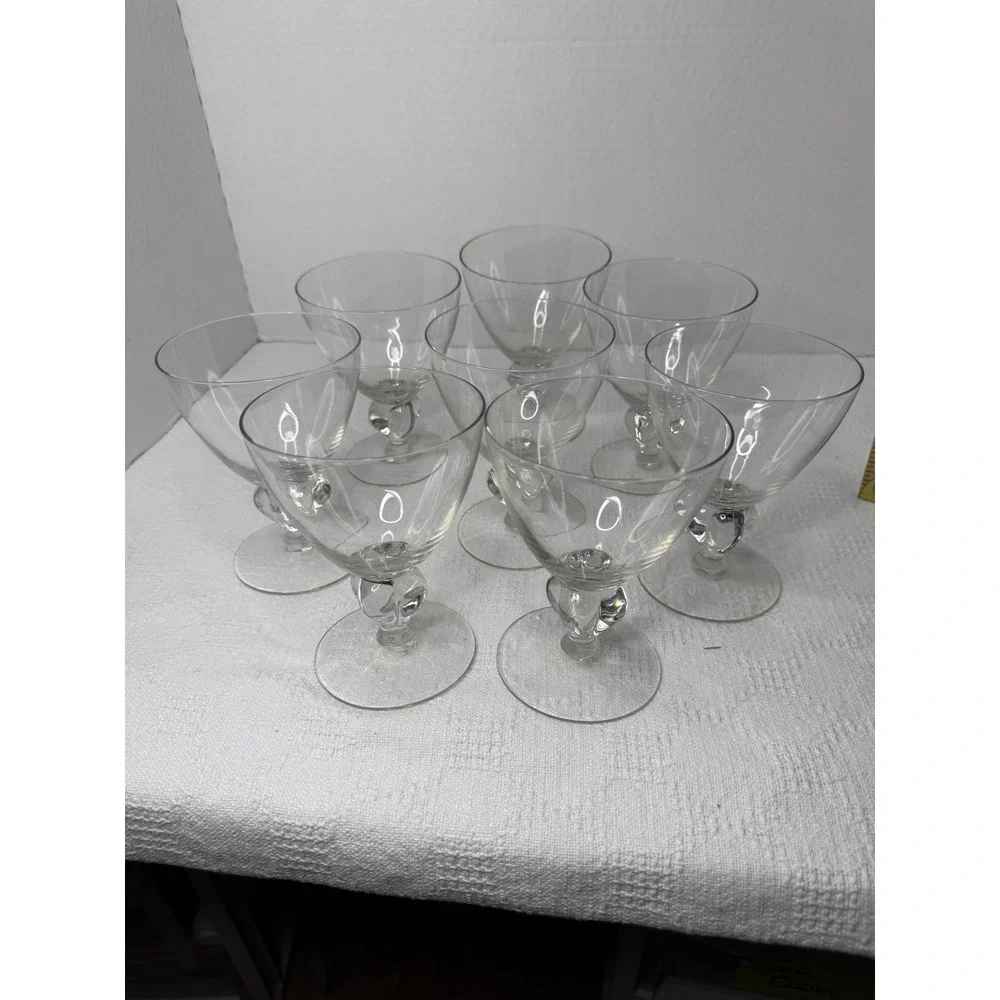 Vintage Manganese Glass Cocktail Martini Glasses Set of 8 UV Reactive Glow 5.25" - Picture 4 of 8